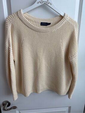 Polo Ralph Lauren 100% Cotton Knit Crewneck Sweater Cream Ivory Small Fisherman